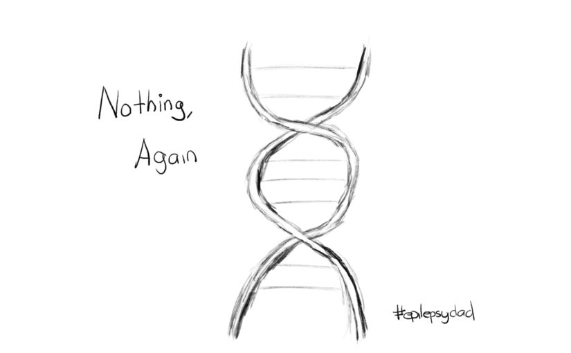 A loose pencil sketch of a DNA double helix, drawn for the epilepsydad.com post Nothing Again about epilepsy genetic testing Description: Loose pencil sketch of a DNA double helix.