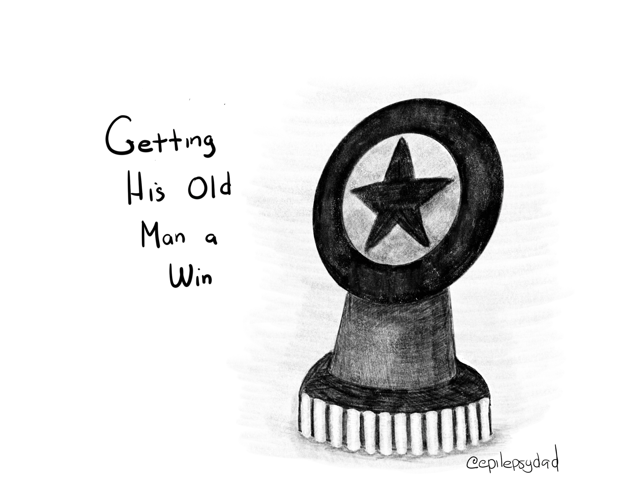 A pencil sketch of a trophy with a star, drawn for the epilepsydad.com post Getting His Old Man a Win about epilepsy parenting and gaming